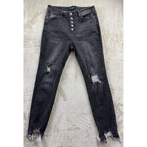 Judy Blue Jeans Womens 9/29 Black/Gray Denim Skinny Fit JB84169 Raw Hem